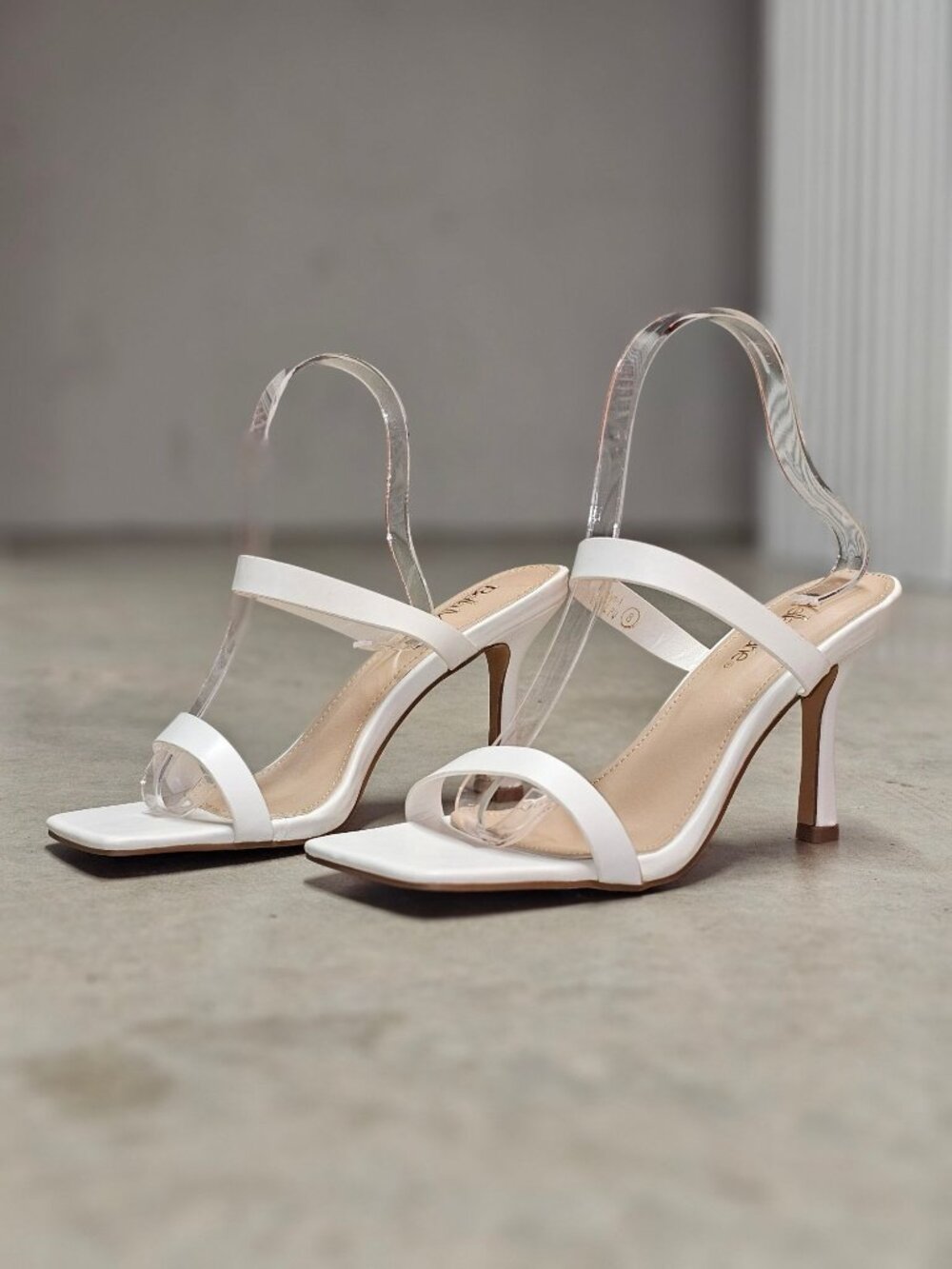 Square Toe White Strappy High Heel Sandals With Double Strap Design For Women - Picture 4 of 13